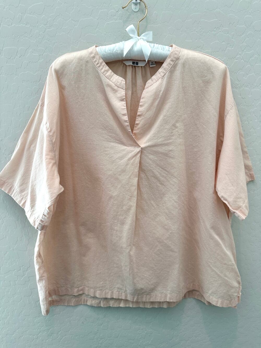 UNIQLO Blush Pink 100% Cotton Boxy Short Sleeve Minimalist Blouse Top Basic XL